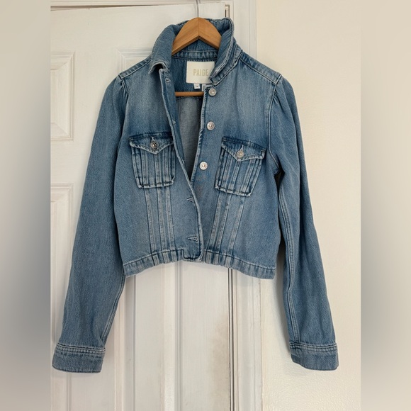 PAIGE cropped pacey jacket in Light Wash denim size S - Picture 4 of 11